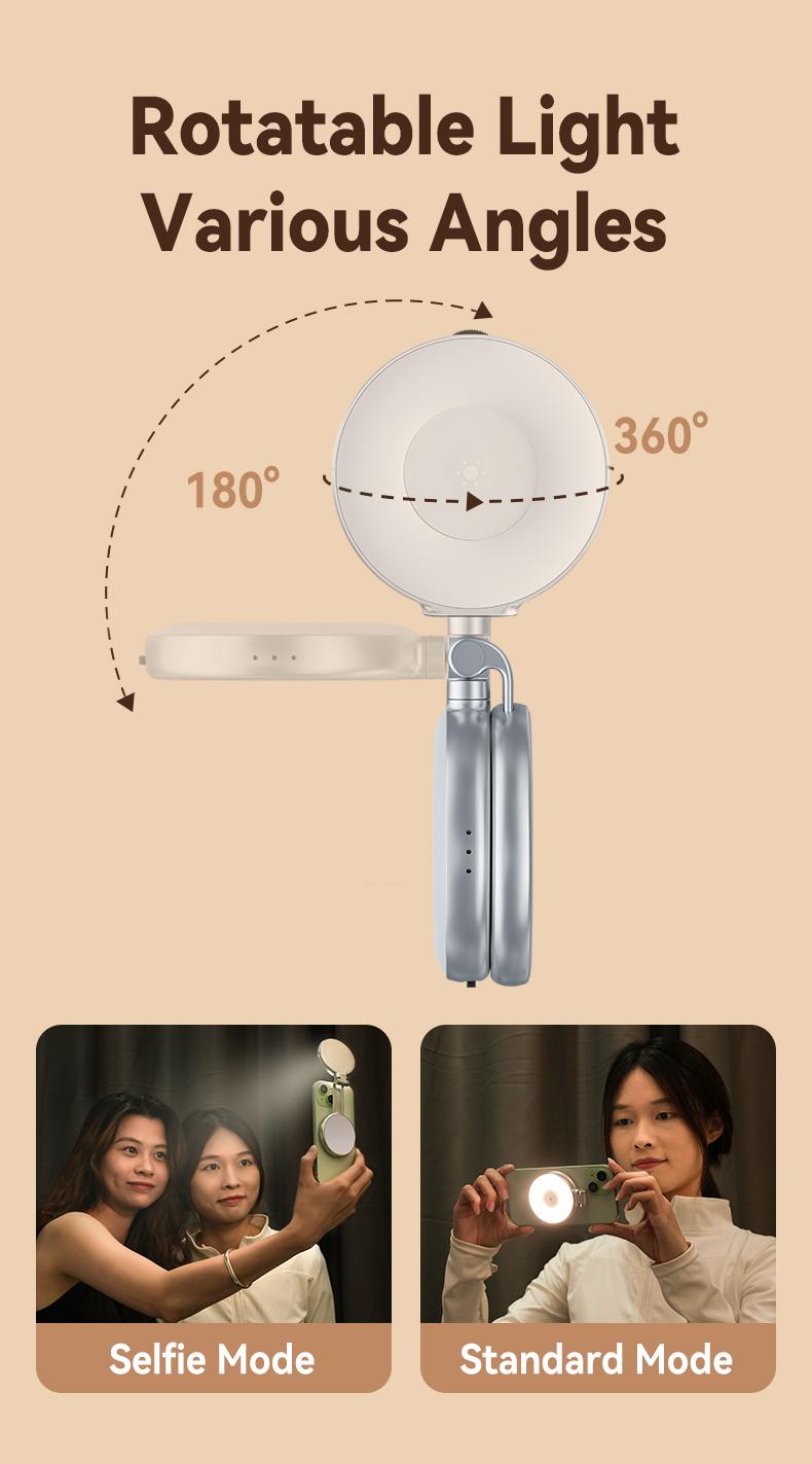 【Valentine's Gift】TELESIN 3-in-1 Magnetic Mirror Selfie Light –360° LED Ring Light with MagSafe, Mirror and Phone Stand, Portable Rechargeable Fill Light, 3 Color Temperatures for Makeup, Live Streaming, Video Calls, Gift, Compatible with iPhone 17 【Valentine's Gift】TELESIN 3-in-1 Magnetic Mirror Selfie Light –360° LED Ring Light with MagSafe, Mirror and Phone Stand, Portable Rechargeable Fill Light, 3 Color Temperatures for Makeup, Live Streaming, Video Calls, Gift, Compatible with iPhone 17