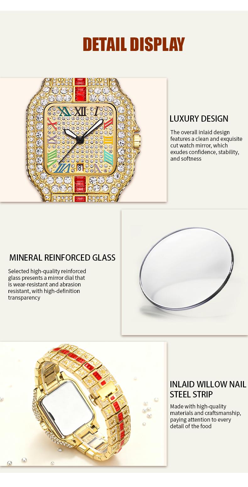 Valentine's Luxury Collection Ladies Rhinestone Embellished Square Dial Quartz Watch with Date Display Luminous Function Gift Box Included Timeless Classic Style Perfect Gift for Wife and Mom