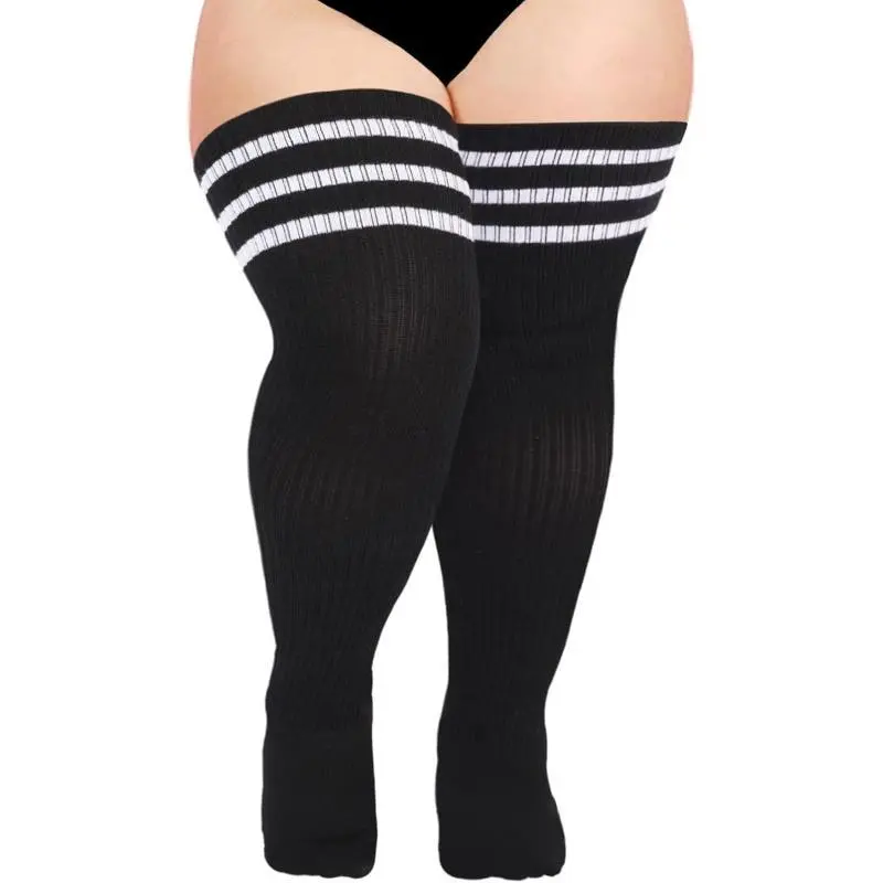 Women's Plus Size Thigh High Socks, Extra Long Knit Cotton Stripe Over The Knee Leg Warmers that Fits Thick Thighs, Love to Wear with a T-shirt, Knee Socks, Oversized, Cute, Plussize, Socks For Women