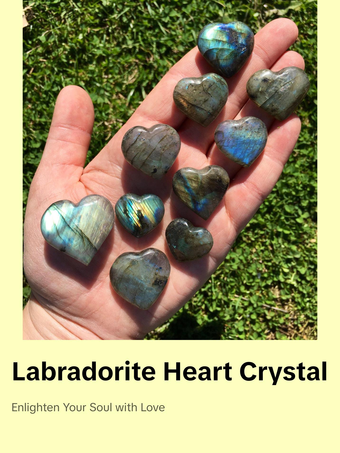 New Moon Beginnings Labradorite Crystal Heart - Natural Color Variations with Unique Shapes and Patterns