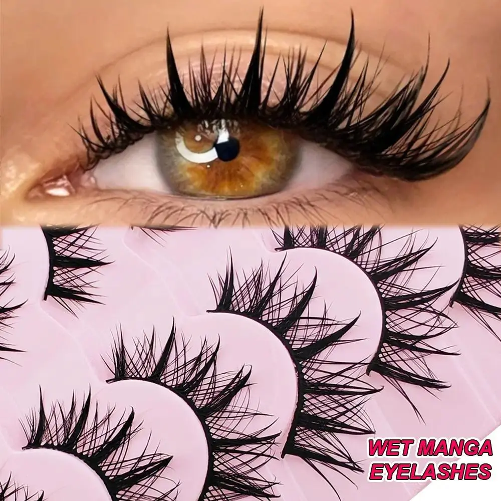 7 Pairs Wet Look Cat Eye Volumized Curl False Eyelashes, Pointed Tip Design Natural Looking Fake Lashes, Artificial Lashes, Perfect for Daily Wear & Special Occasions