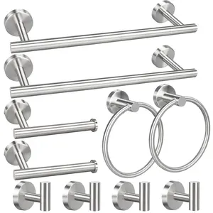 Bathroom Hardware Set 10 Pieces, Stainless Steel Towel Bar Set Includes 16 inch Towel Bar, Towel Hook, Towel Ring Toilet Paper Holder,Brushed Nickel，Matte Black