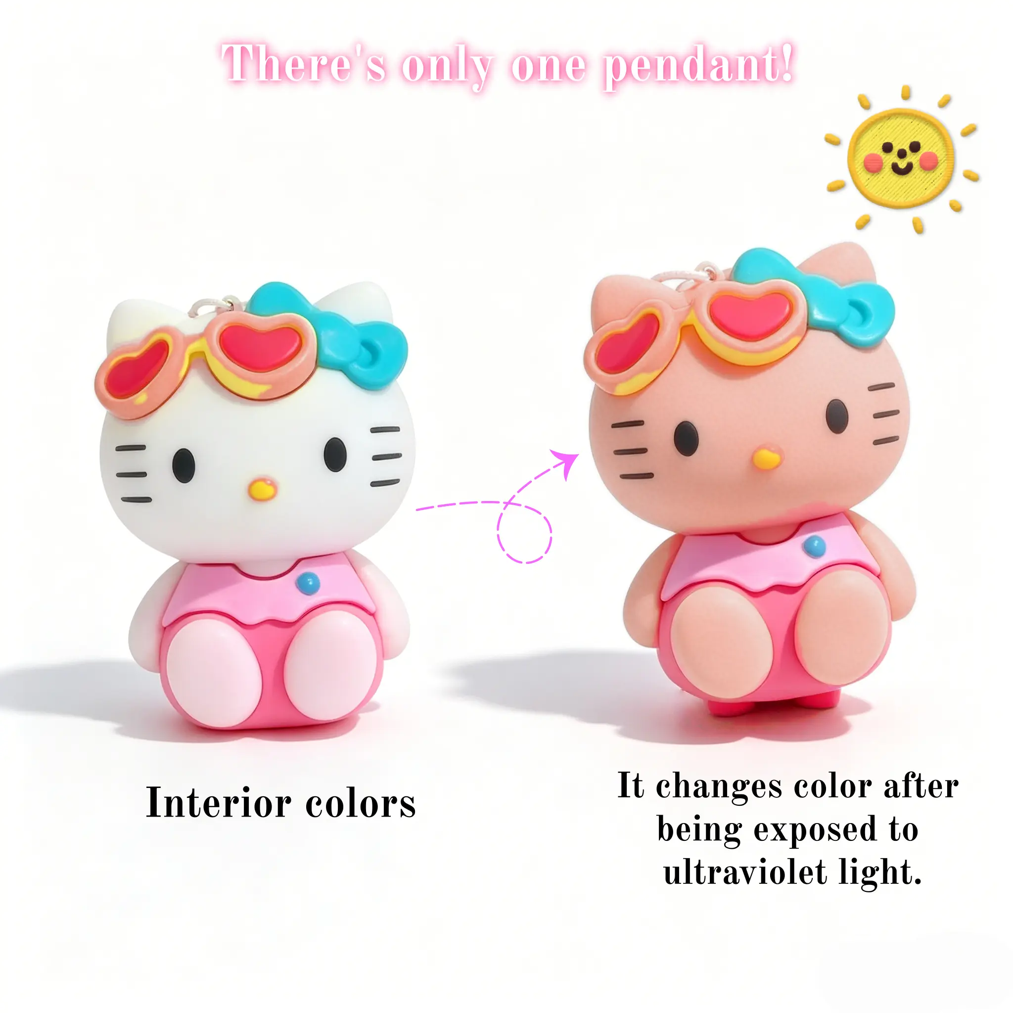 Viral TikTok Sanrio Hello Kitty UV‑Reactive Color‑Changing Keychain Kawaii Sun‑Activated Color Shift Pendant for Bags, Keys & Daily Decor