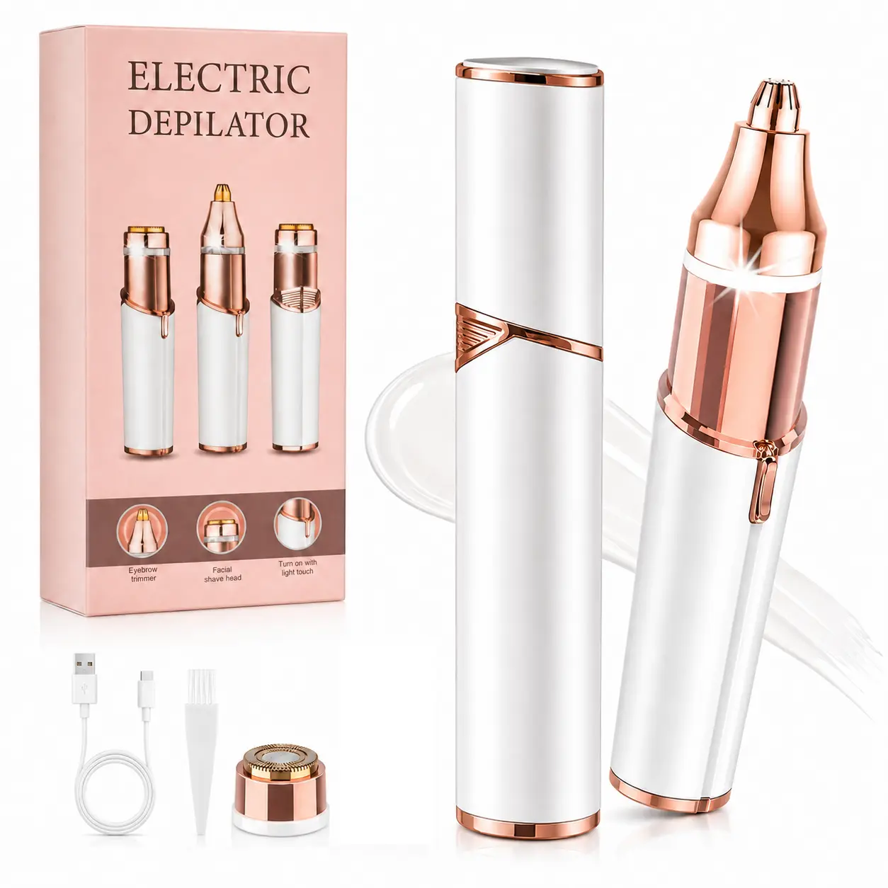 Women's 2-in-1 Rechargeable Facial Multifunctional Hair Shaver - Painless Eyebrow Trimmer for Brow Maintenance, Portable Beauty Product with LED Light, Lip & Peach Fuzz Grooming Tool, Gift for Her, Hair Remover