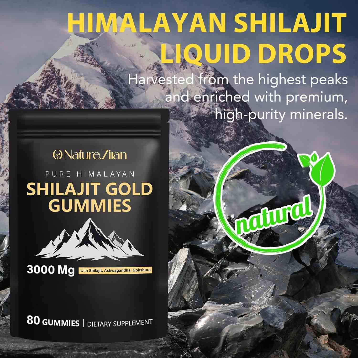 O NATURE.ZIRAN Shilajit Gummies for Men & Women ,Himalayan Shilajit Gold Gummies Rich in Ashwagandha, Gokshura with 85+ Minerals, Authentic Flavor Supplement Dietary Supplement Healthcare Vitamin Macronutrients