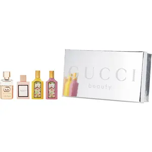 Gucci Variety Set-4 Piece With Gucci Bloom Eau De Parfum & Gucci Guilty Edt & Gucci Flora Gorgeous Gardenia Eau De Parfum & Gucci Flora Gorgeous Orchid Eau De Parfum- All Are 0.16 Oz Minis For Women