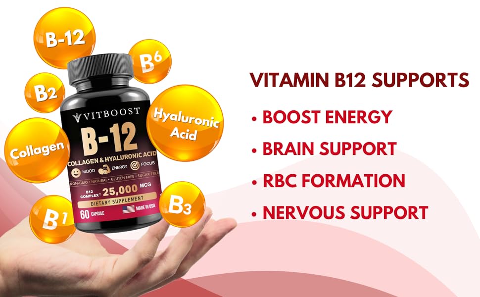 VITBOOST B12 Supplement – 25000 mcg | helps in energy absorption| Gluten Free USA Made - 60 Capsules Healthcare Fitness Vitamin VITBOOST B12 Supplement – 25000 mcg | helps in energy absorption| Gluten Free USA Made - 60 Capsules Healthcare Fitness Vitamin