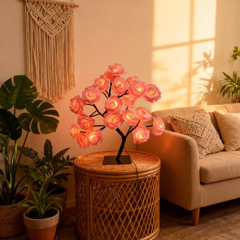 Rose Flower Design Tree Night Light, USB Powered Table Lamp, Versatile Indoor Room Lights for Bedroom, Holiday Decorative Lights, Perfect Valentine's Day Gift & Home Decor, Nightlight For Bedroom