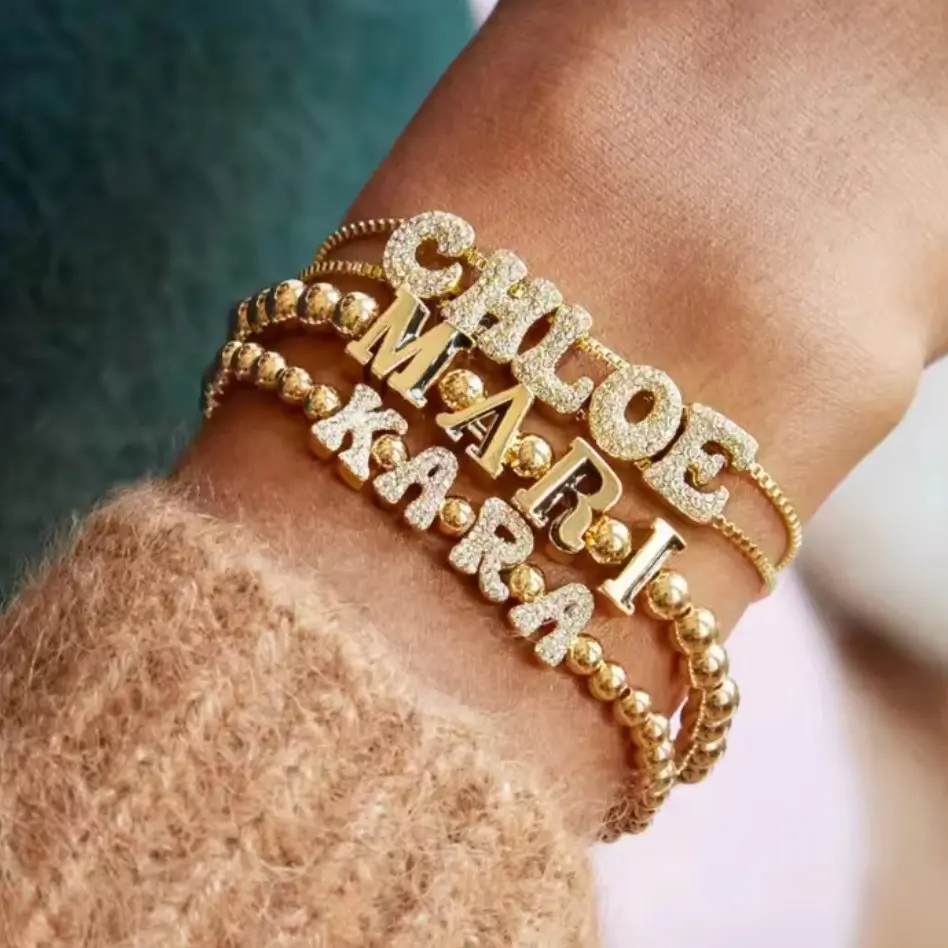 Trendy Bubble Name Bracelets & Bangles, Bubble Letters Costume Jewelry for Women