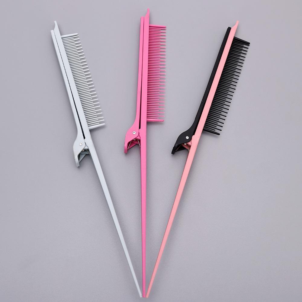 [Ashine] Tail Teasing Clip Comb, Pink Partition Attachment Clip Flat Iron Comb Hair Clip Combs Fine Tooth Comb for Straightening Dyeing  Hair Care Heatless -2PCS Haircare Salon