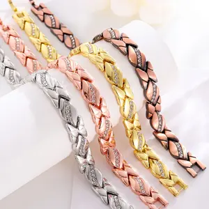 Leaf Design Diamond Magnetic Bracelet in Antique Copper Adjustable Women's Jewelry Unique Gift for Christmas and New Year -RR