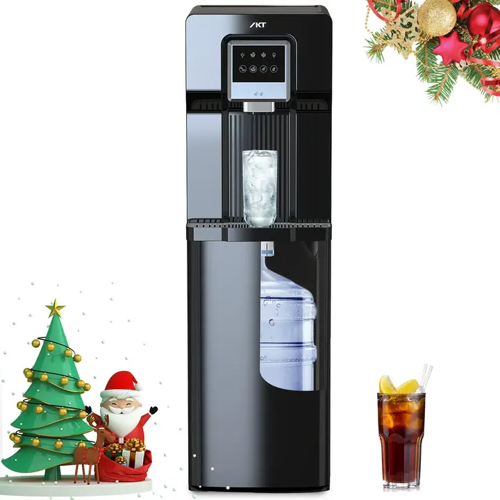 IKT&SOOPYK Water Cooler Dispenser with Ice Maker Bottom Loading 18lbs Daily Capacity , 3 & 5 Gallon Bottles,for Home/Office, Black (No Hot Water)