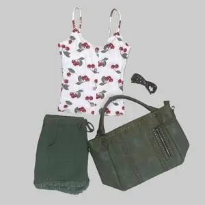 Women's Green Fringed Denim Shorts with Pockets and Adjustable Drawstring