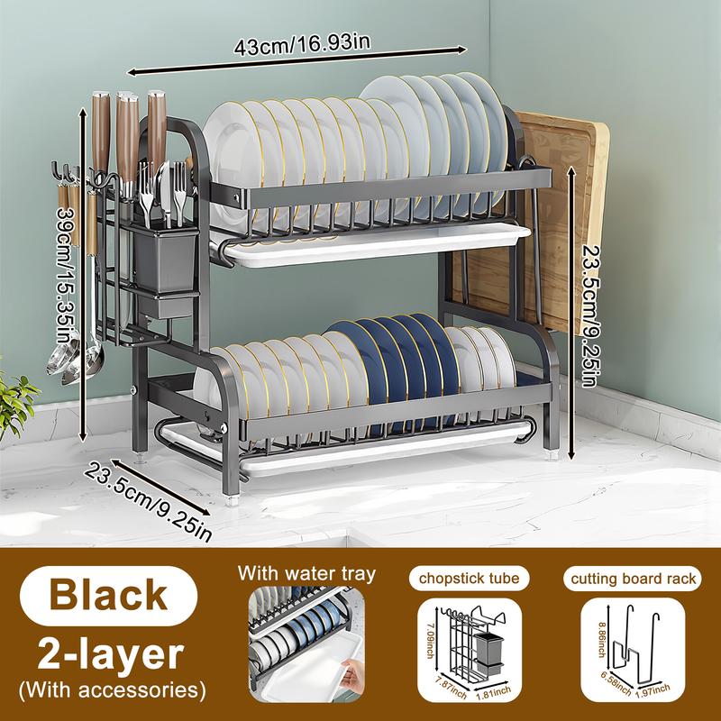 Bepatio 2 Tier Dish Drying Rack,Stainless Steel Dish Rack With  Drainboard & Utensils Holder,Over Sink Rack Kitchen Dish Drying Rack,Kitchen Organizer