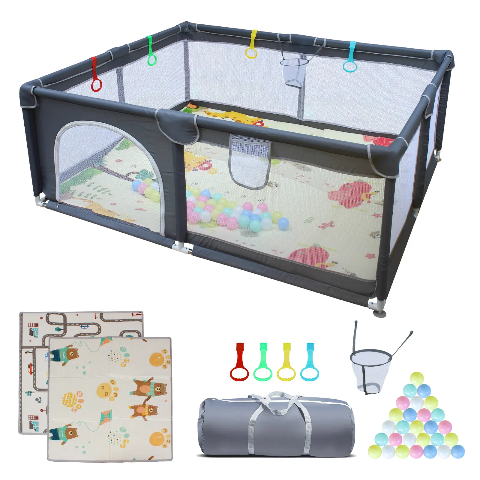 71" x 59" Large Baby Playpen with Balls & Storage Bag, Portable Baby Play Yard for Indoor & Outdoor Use, Easy Assembly & Disassembly, Spacious Safety Play Fence for Babies, Toddlers & Pets