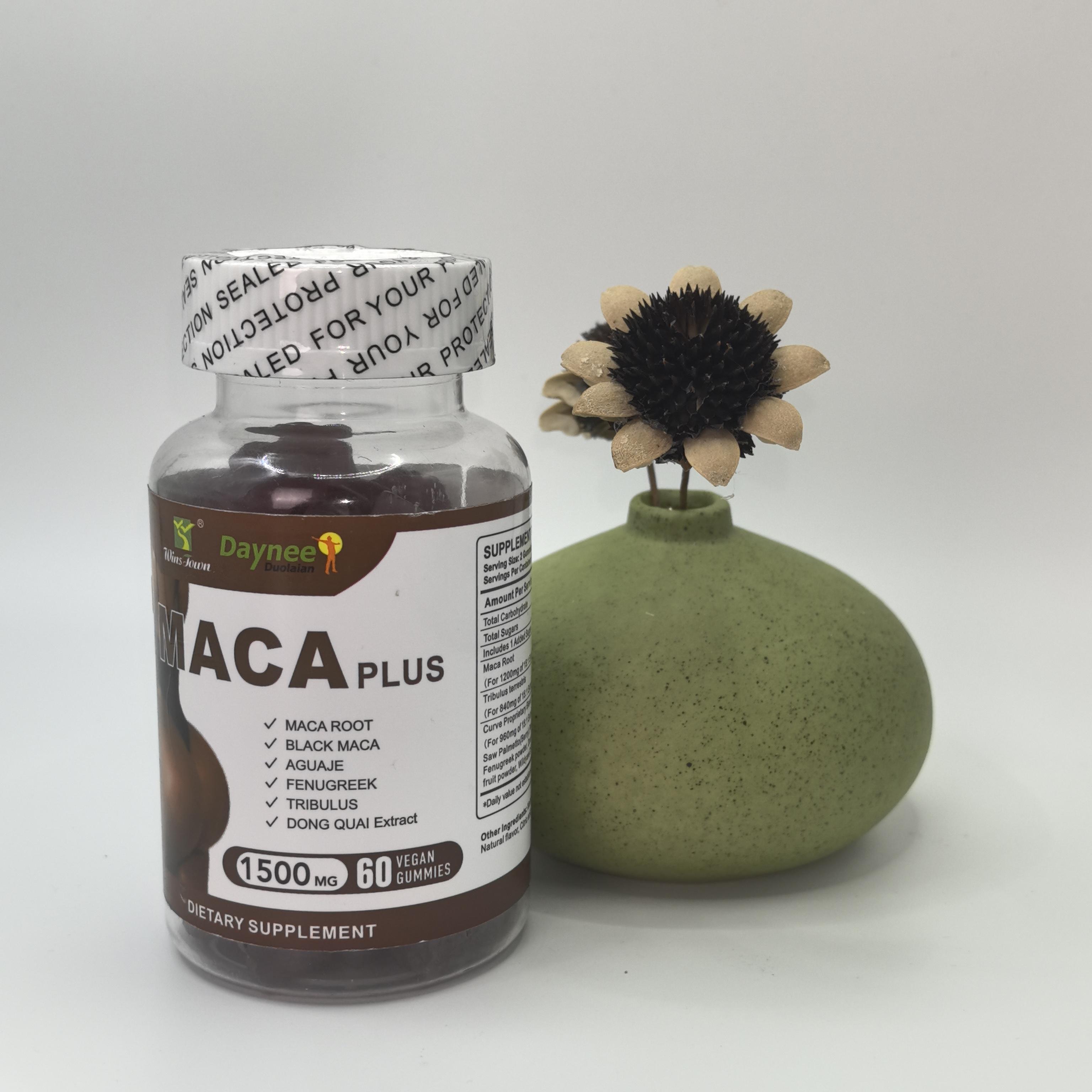 Wins Town Maca Plus Gummies 1500mg  with Black Maca Root & Dong Quai Extract 60 Vegan Gummies Antioxidant Supplement