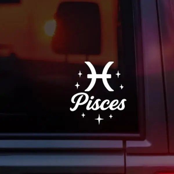Pisces Zodiac Sign Symbol Vinyl Car Decal, Astrology Horoscope Symbol with Pisces Name, Celestial Aesthetic Sticker for Cars, Laptops & Water Bottles, Perfect Gift for Pisces Season & Water Signs