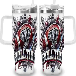 1pc 40oz Elephant Football Roll Tide Tumbler with Lid, Insulated Travel Mug, Gift for Women Men, Ideal for Halloween, Independence Day, Memorial Birthday Gift, Coffee Cup, weird stuff