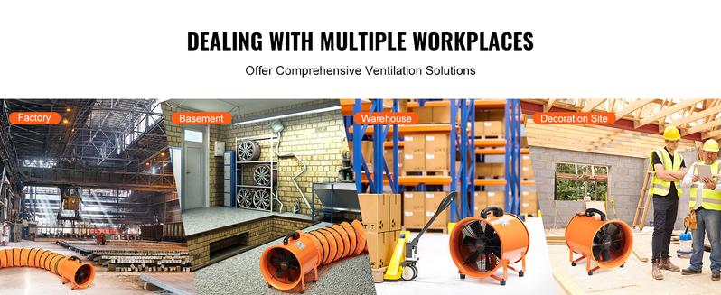 VEVOR Portable Ventilator, TikTokShopBlackFriday, 10 inch Heavy Duty Cylinder Fan with 33ft Duct Hose, 380W Strong Shop Exhaust Blower 1893FM, Industrial Utility Blower for Sucking Dust, Smoke, Smoke Home/Workplace