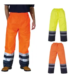 Hi Vis Rain Pants Work Waterproof Two Tone Reflective Visibility Safety ANSI Classic Design Durable Oxford Polyester Material High Visibility Stripes