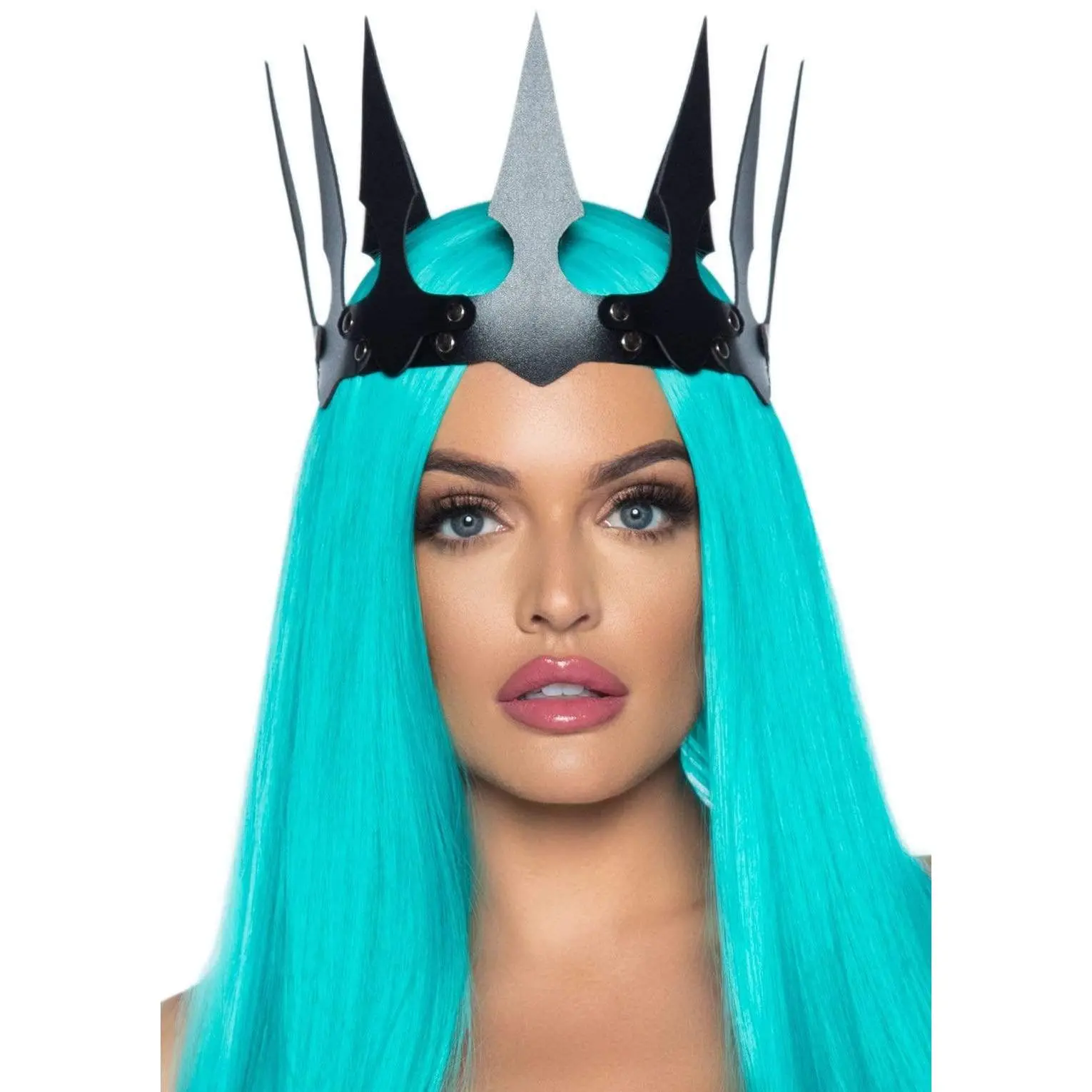 Adult Studded Faux Leather Crown - Lightweight Spiked Hair Accessory for Evil Queen & Warrior Cosplay, Diy Halloween Costume, Costume Party, Comfortable Handmade Fake Headpiece, Wipe-Clean Design