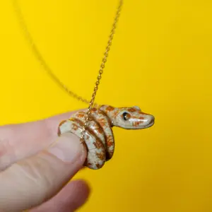 Brown Python Necklace | Camp Hollow Ceramic Animal Jewelry | Porcelain Pendant