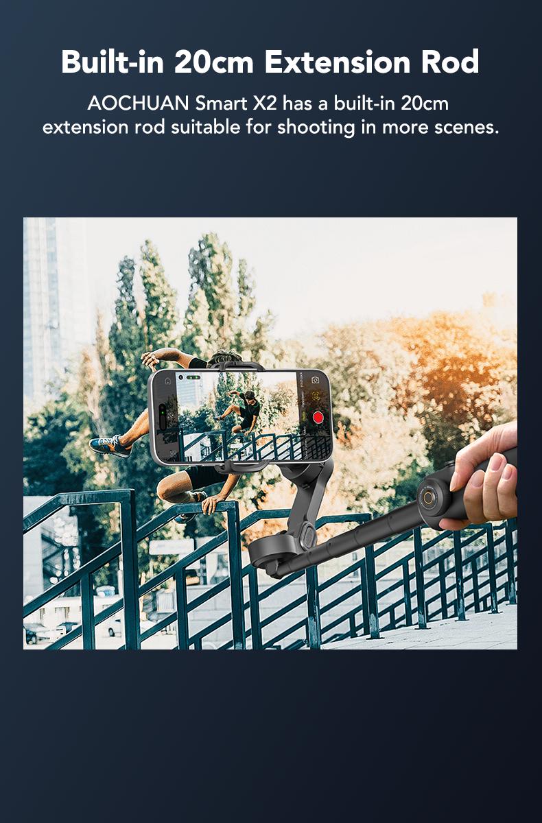 AOCHUAN Gimbal Stabilizer for iPhone, 3-Axis Smartphone Gimbal Built in 7.8' Extension Rod, Portable Gimbal Stabilizer w/OLED Display for iPhone/Android, Perfect for TikTok YouTube Vlogging-Smart X2-2