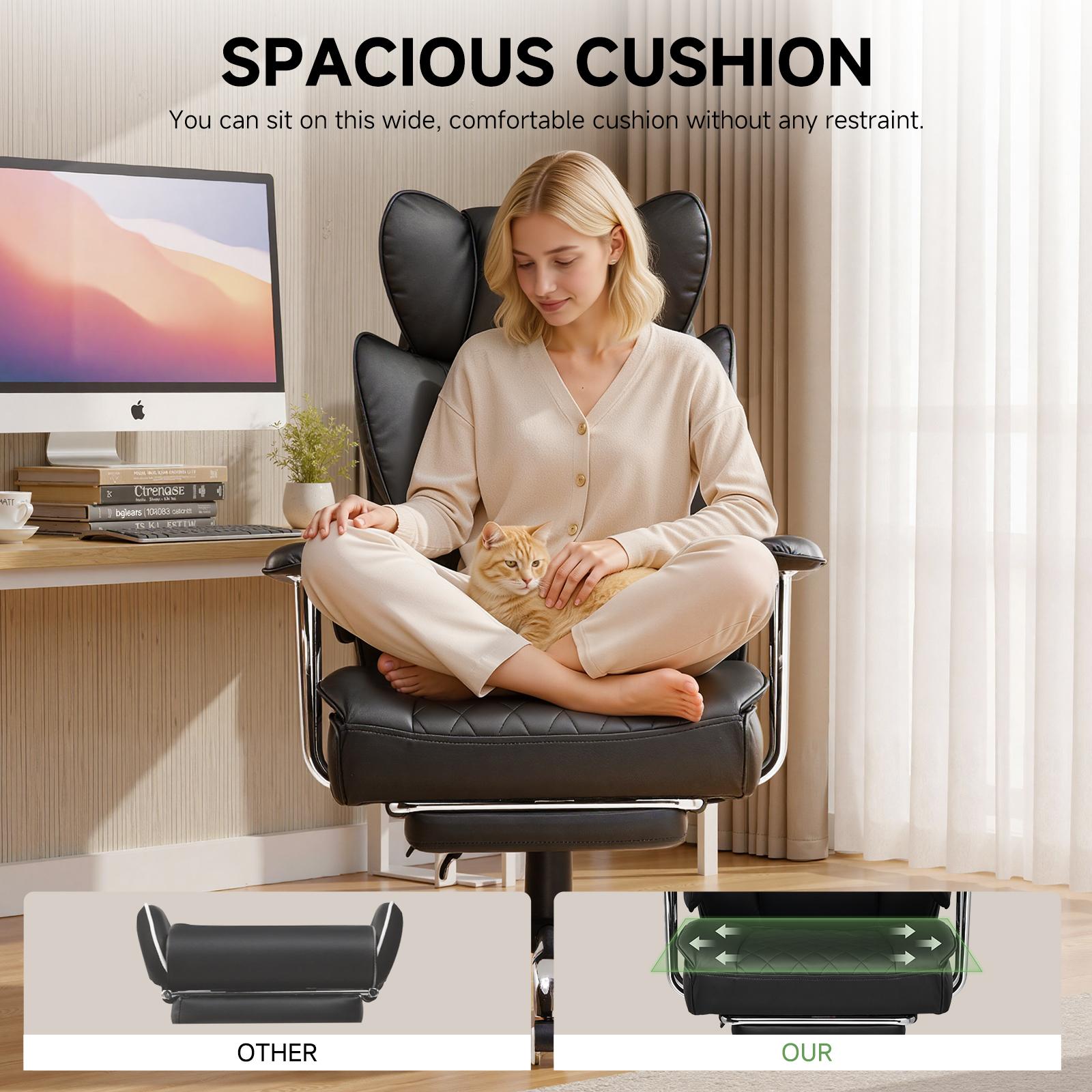 【Dealsforyou】GTPLAYER Big and Tall Office Chair with Pocket Spring Lumbar Support, Ergonomic Comfortable Wide Office Chair with Outward Fixed Soft Armrests and Footrest Adjustable Sofa Furniture Comfy