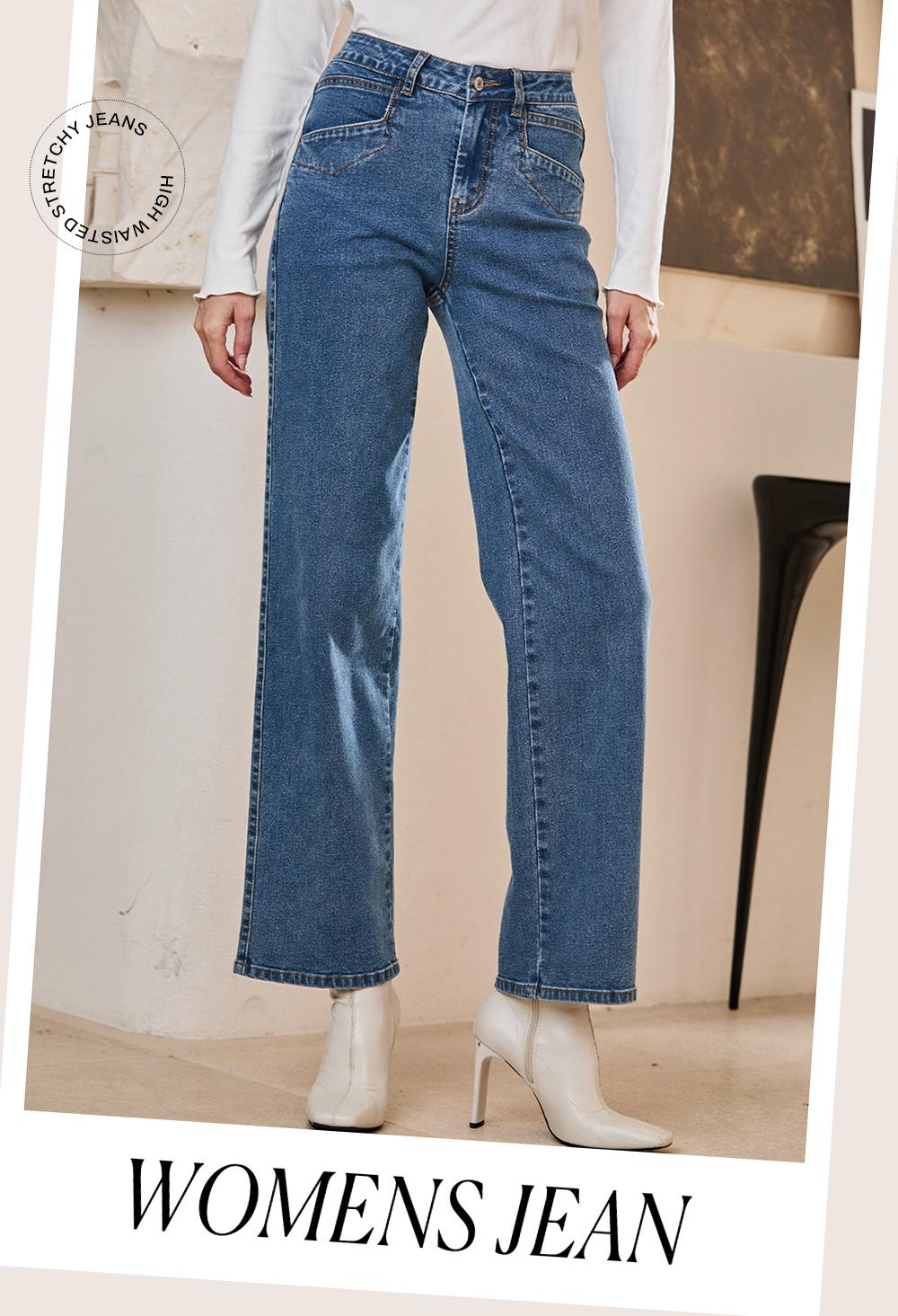 Sidefeel Women's Straight Leg Jeans High Waisted Petite Stretchy Jeans Zimbaplatinum Wide Leg Ankle Denim Pants with Pockets