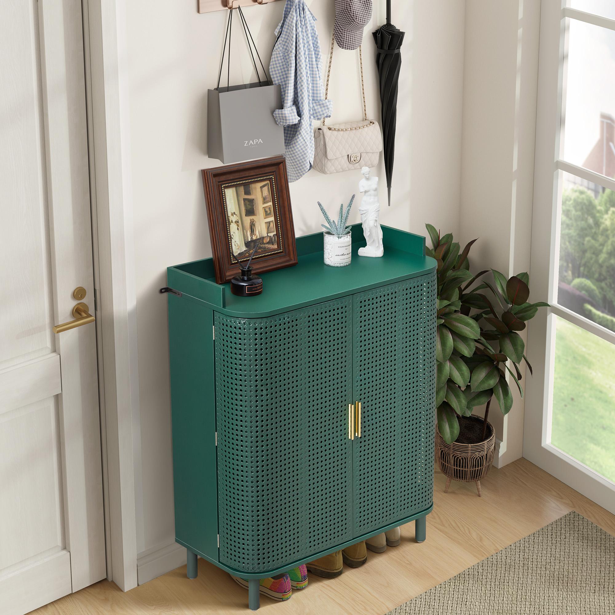 Giratree Shoe Cabinet, 5 Tier Boho Wooden Shoe Storage Organizer Cabinet with Adjustable Shelves, Shoes Rack with Iron Rattan Curved Doors Accent Cabinet for Entryway Hallway Living Room Giratree Shoe Cabinet, 5 Tier Boho Wooden Shoe Storage Organizer Cabinet with Adjustable Shelves, Shoes Rack with Iron Rattan Curved Doors Accent Cabinet for Entryway Hallway Living Room