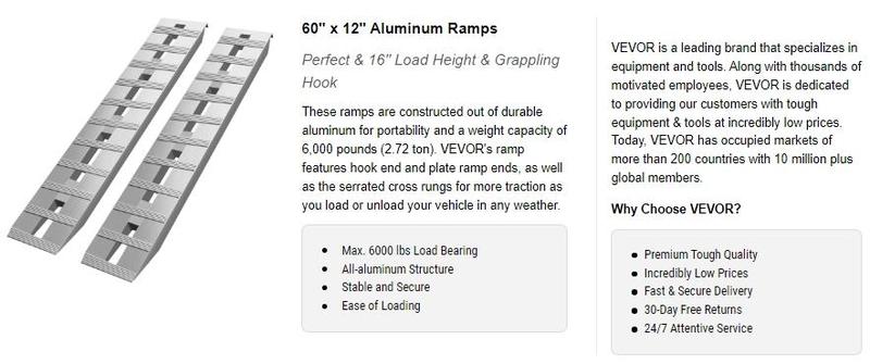 VEVOR Aluminum Trailer Ramps Max 8810LBS Total Beavertail Hook End 1 Pair 2 Ramps Organiser