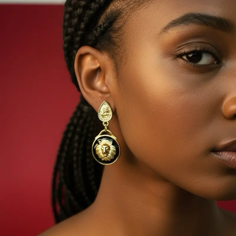 Lion with black trim every day where earrings