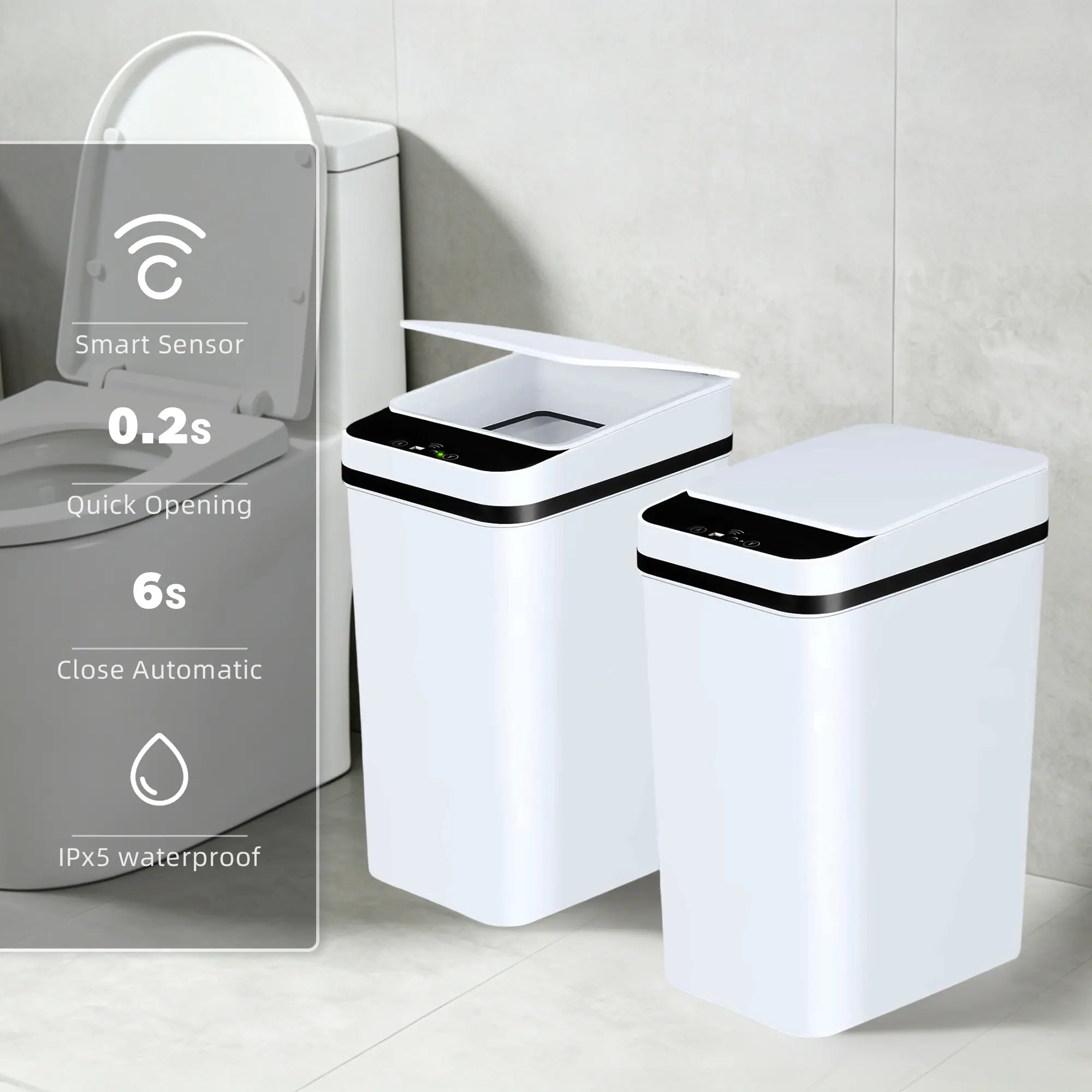 2.2Gal ABS Automatic Trash Bin, Touchless Motion Sensor Smart Garbage Can (23.5cm*15.5cm*30cm) for Kitchen, Bedroom, Home Household Use，Slim Waterproof Small Trash Bin（Father's Day gift）