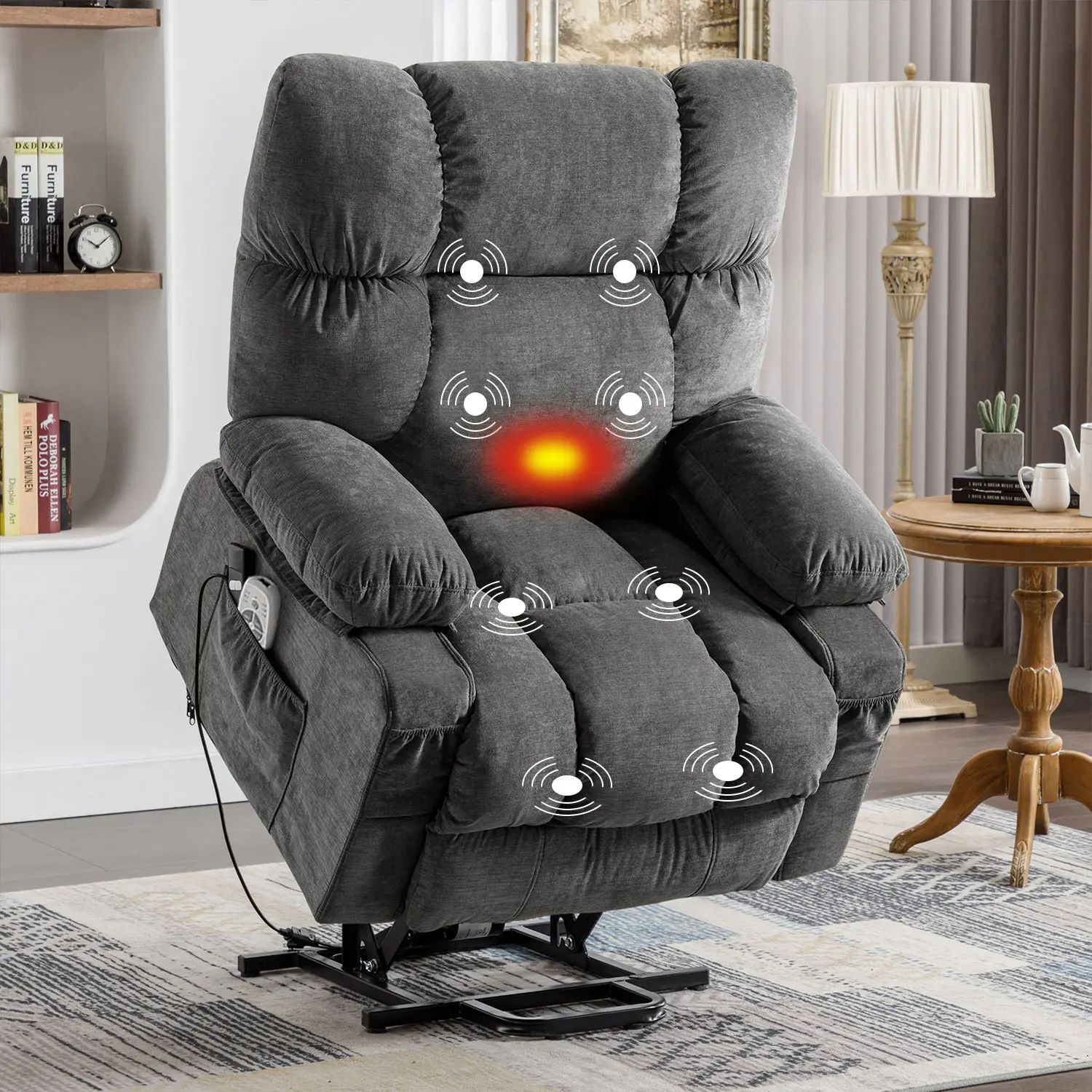 JONPONY Power Lift Recliner Chair Recliners for Elderly with Heat and Massage Recliner Chair for Living Room with Infinite Position and Side Pocket,USB Charge Port