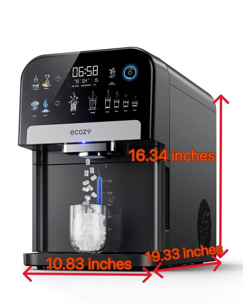 ecozy Nugget Ice Dispenser, Ultra-quiet Smart 2-in-1 Pebble Ice Machine Countertop & Water Dispenser with App Control, Easy Self-Cleaning, Auto Lighting, TDS Monitor, Measured Dispensing, Christmas Gift, Holiday Haul Gift