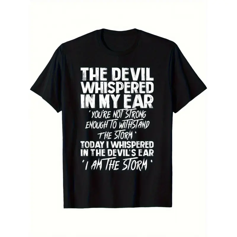 Men's Crewneck Graphic T-Shirt - Comfy Shortsleeve Basic Fabric Devil Quote Print, Bold Declaration Design, 4-Season Casual Fitness Top, Halloween Essential, Machine-Washable