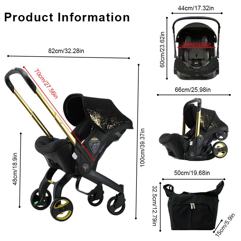 (No Base)Foldable Four-wheel Baby Stroller with Free Bag Newborn Stroller Foldable Legs Equipped with Chest Clip One-Click Contraction Function Aluminum Alloy 4-wheel Travel Toddler Stroller