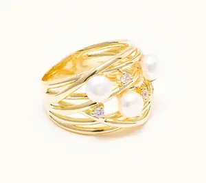 Honora Cultured Pearl Crossover Detail Ring, Bronze