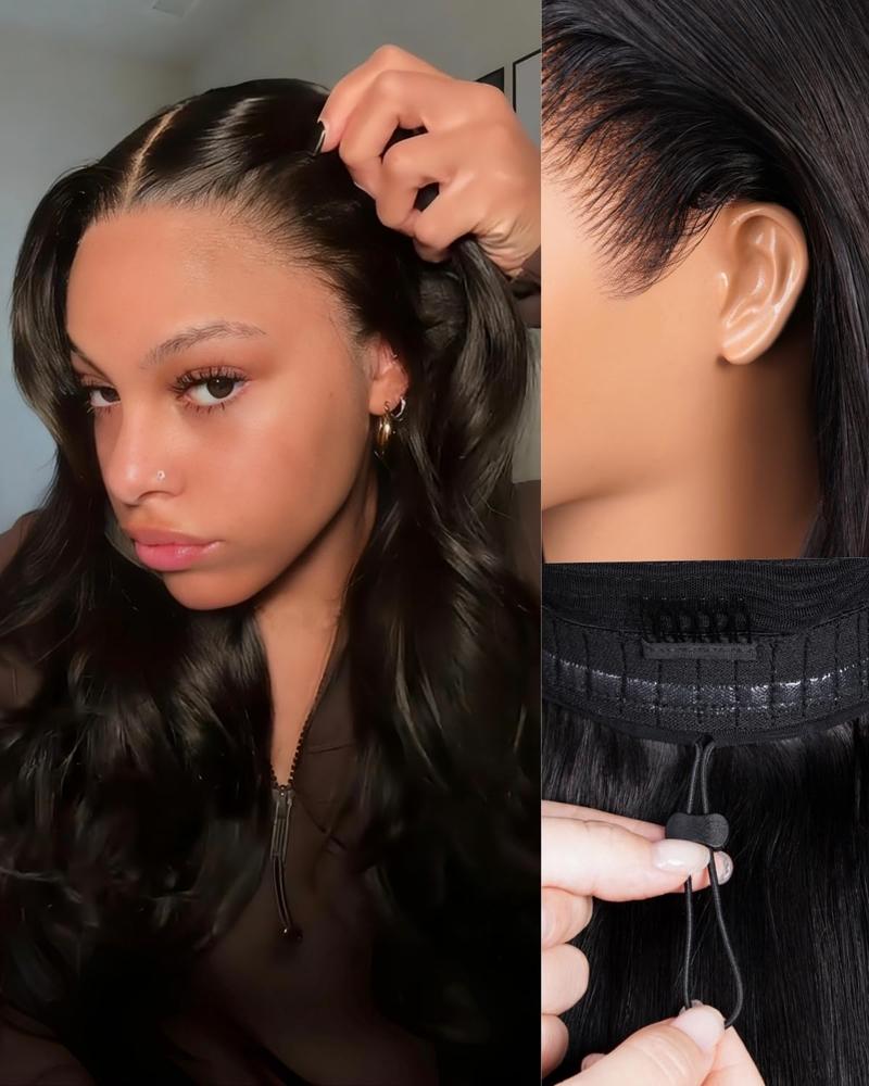 Bling Hair 13x6 Lace Front Wigs Human Hair 180% Density Wear and Go Glueless Wigs Human Hair Pre Plucked Pre Cut Pre Bleached Knots Body Wave Drawstring Ear-to-Ear HD Lace Frontal Wig 24 Inch