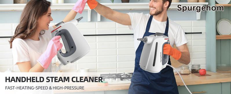 Spurgehom Multi-Surface Handheld Steam Cleaner 1350W - 3Bar Steamer with 15 Tools & Mop for Floors, Car Interiors, Upholstery & More, 550ML Capacity for Whole Home Cleaning