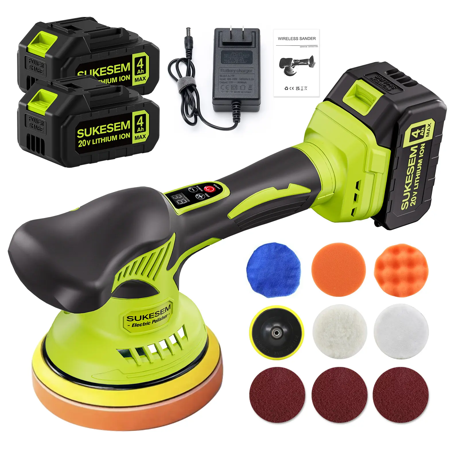 Cordless Car Buffer Polisher Kit, 6 Inch Mini Orbital Polisher with 2 x 20V Rechargeable Batteries, 8 Variable Speed up to 5500RPM, Car Polisher for Detailing, Waxing, Buffing, Scratch Removal, Boat Sanding