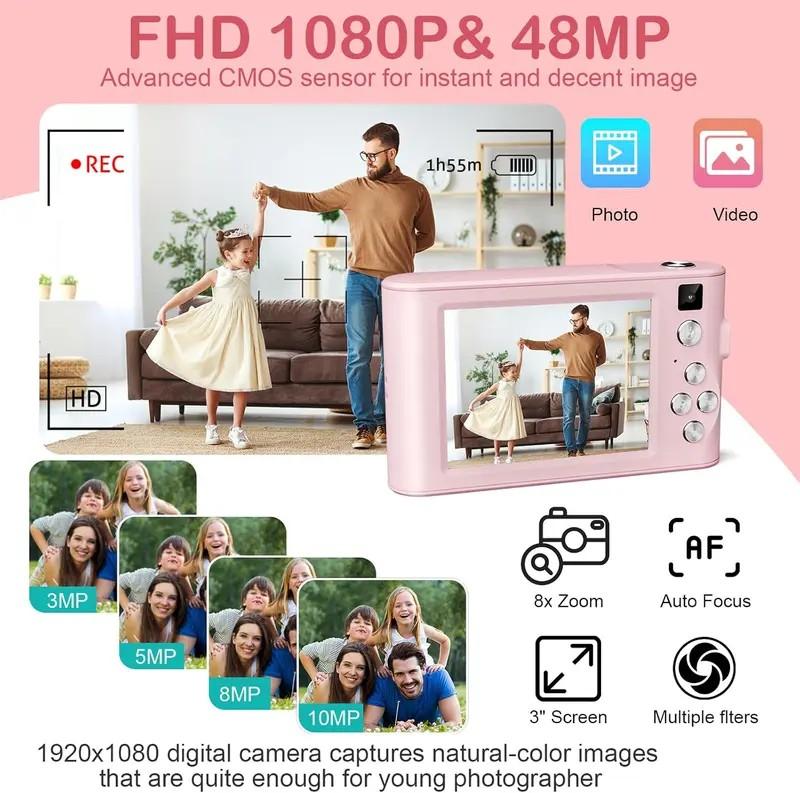 2026 New Vlog Digital Camera: High-definition shooting for selfies, vlogs, and video recording. 800mAh battery, 3.0-inch screen, and 64GB SD card slot. Ideal for vlogs, selfies, photography, video recording, and webcams, perfect for beginners.