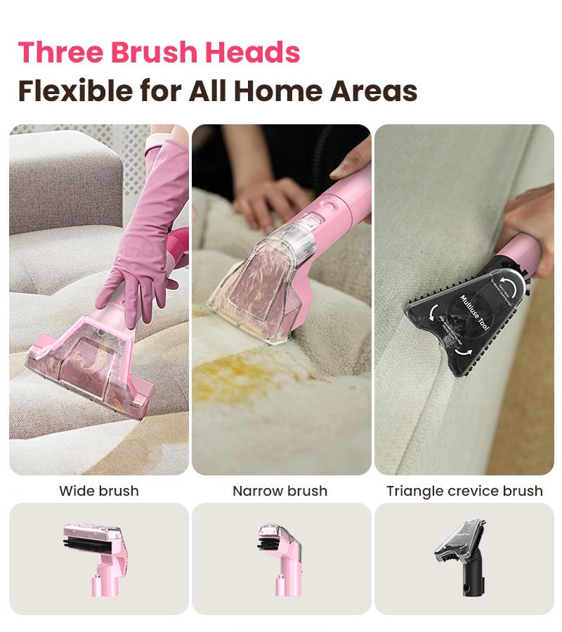 [Valentines'DaySale!] Upholstery Carpet Vacuum Cleaner, 18KPa Suction Spot Cleaning Machine for Pet Stains, Carpets, Sofa, Car Seats, Mattress, with 3 Multipurpose Cleaning Tools, 6'' Deep Cleaning Brush | Portable 3-in-1 Little Pink C9S