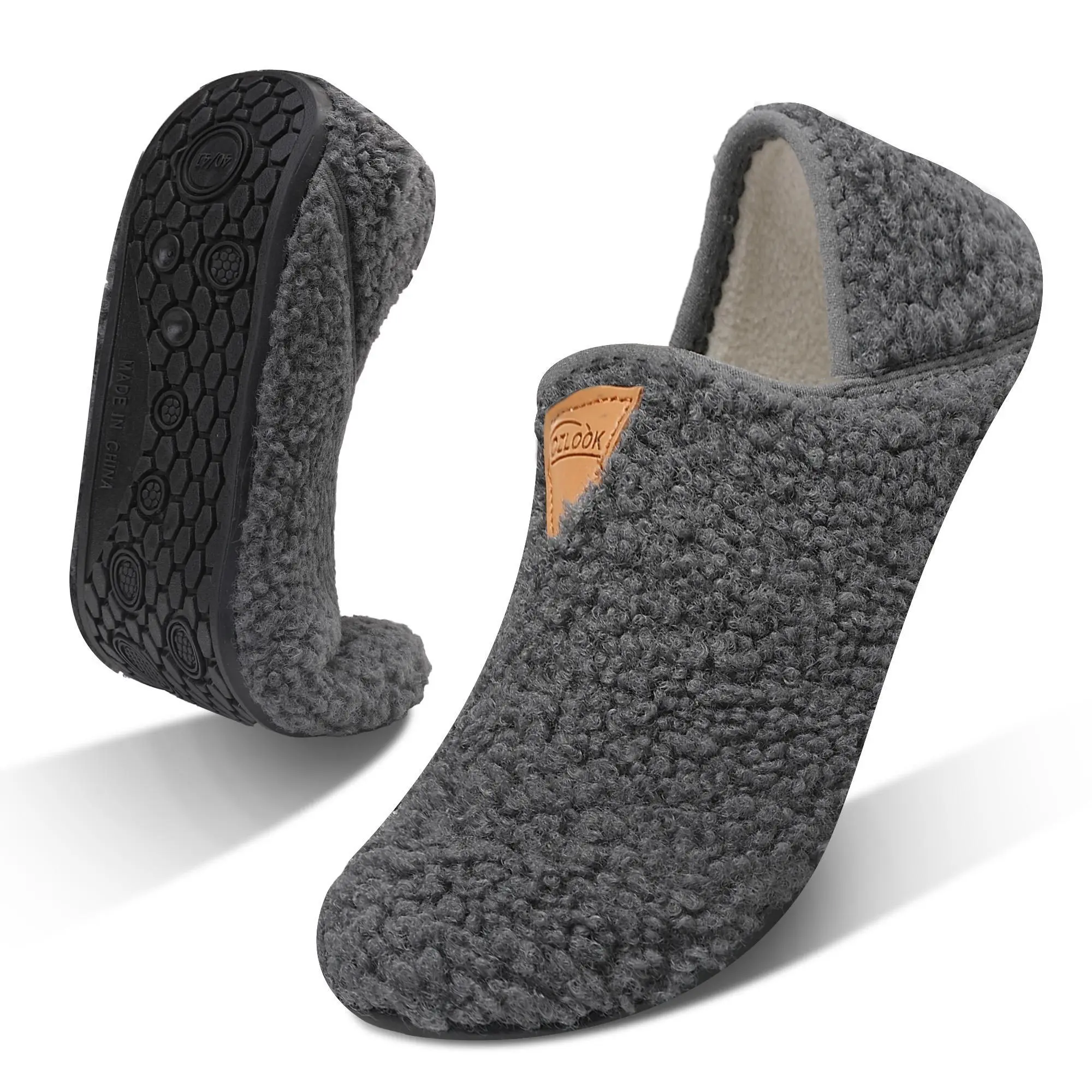 Teddy Fleece House Slippers for Men Women, Slip On Anti-Slip Rubber Sole Sock Shoes, Lightweight Warm Plush Lined Indoor Outdoor Slippers, Multi Occasion Bedroom Office Yoga Daily Wear Home Shoes
