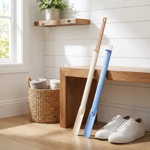 17" to 26" Retractable PVC Long Handle Shoe Horn with Built-in Ruler, Portable Shoe Helper for Seniors & Daily Use