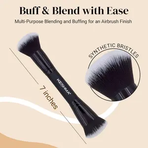 Keshima Dual-Ended Makeup Brush - Dense Liquid & Fluffy Powder Ends for Blush Bronzer & Contour - Multi-Purpose Airbrush Finish for Liquid Cream & Powder - Black