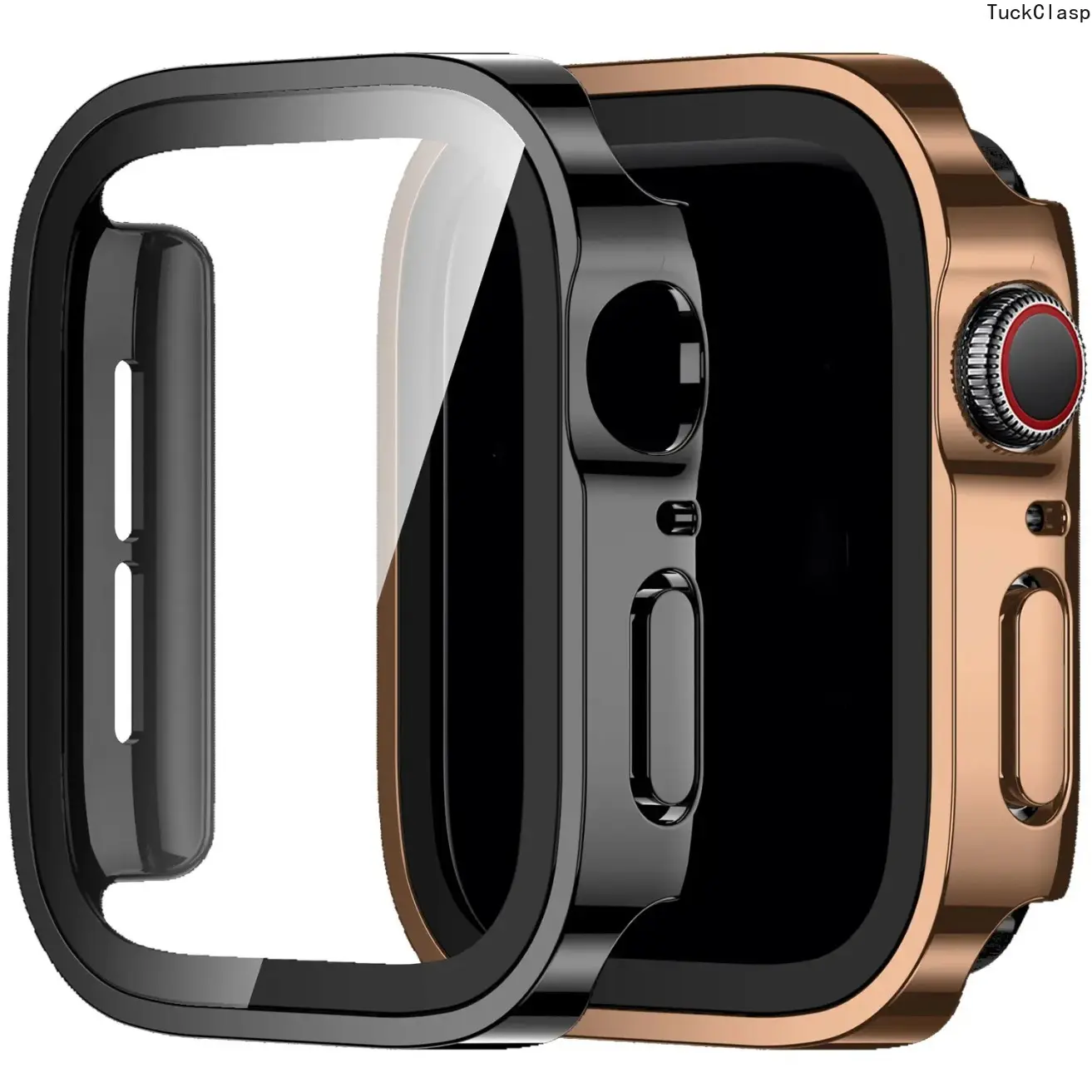 2-Pack Protective Case for iWatch, PC Shell with Glass Screen Protector, Electroplated Design, Scratch-Resistant Full Coverage, Compatible with 40–49mm Series 4–11/SE/Ultra, Stylish Protective Gift Accessory