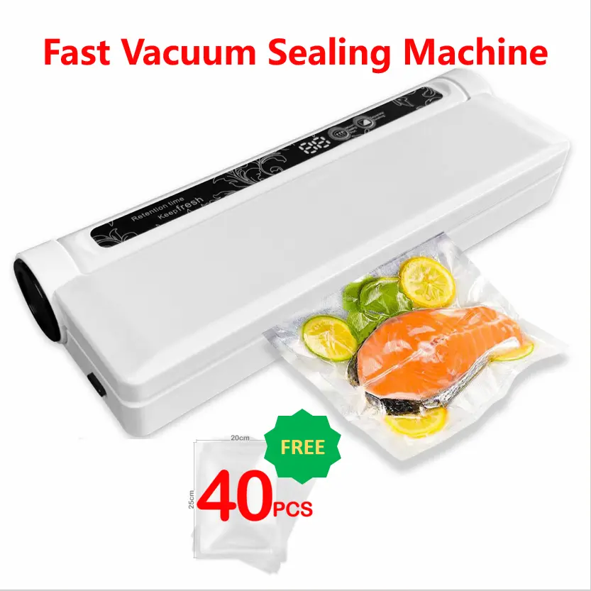 Household Items Food Vacuum Sealer Machine, 75KPA Strong Suction, Dry-Wet Modes, 20 Food Vacuum Seal Bags, Digital Countdown Timer, Compact Lightweight, Ideal for Home Kitchen Use