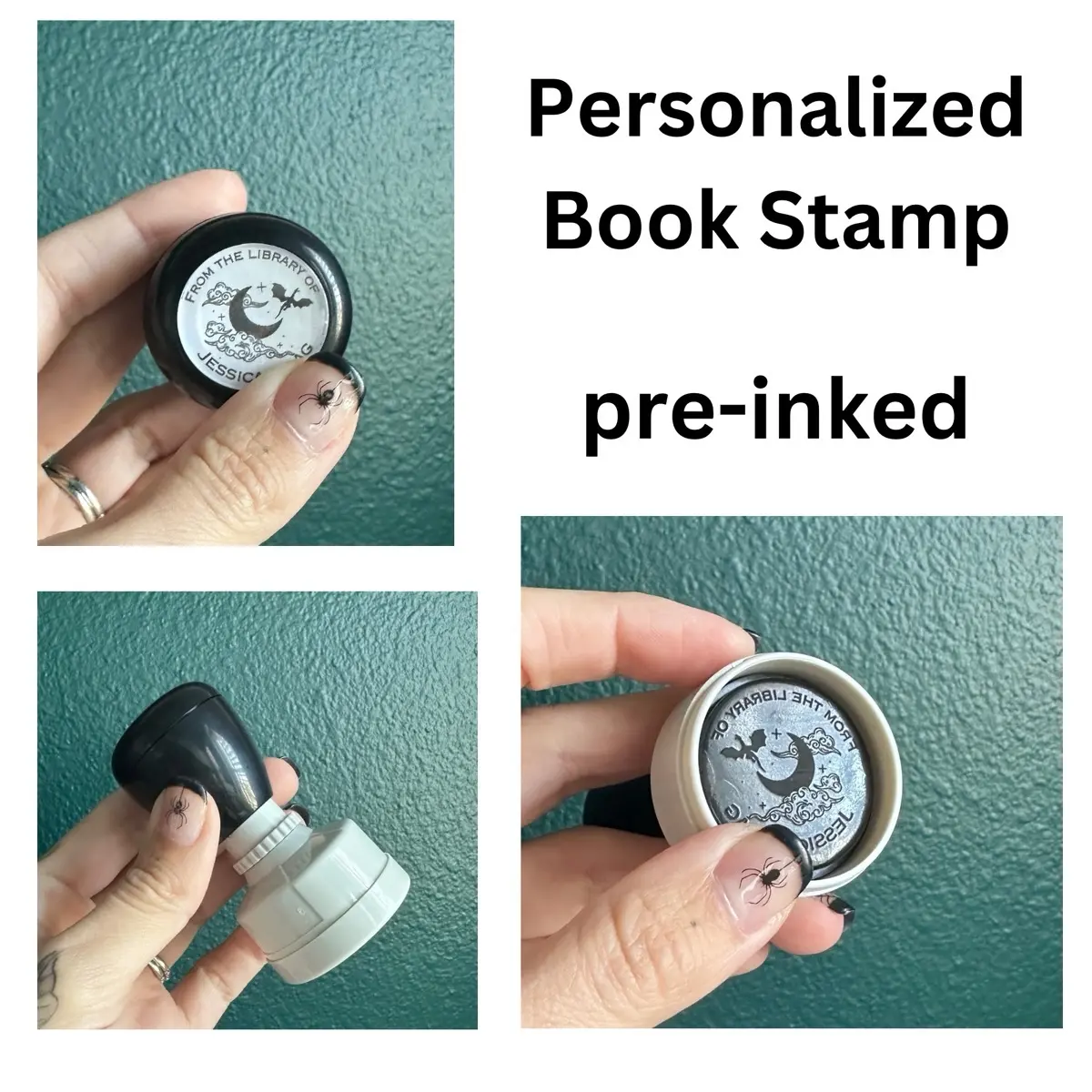 Personalized Book Stamp -fantasy, book, minimalist, dark romance, celestial cat, floral book, skeleton themed