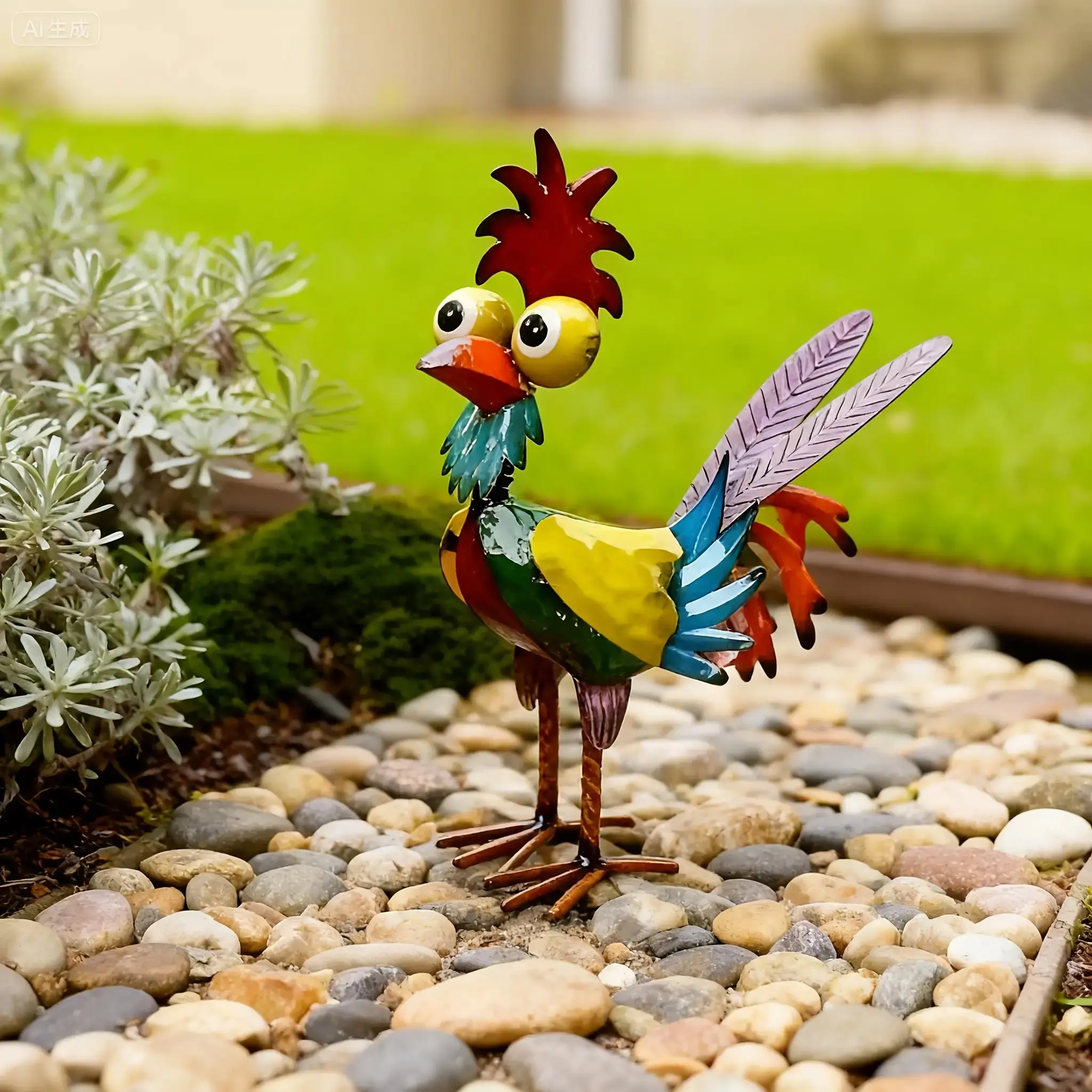 8.27 in Color-Changing Metal Rooster Statue - Outdoor Decor, Farmyard Focal Point, Backyard Standout, Farm Kitchen Accent, Home Ornament with Rooster Charm Sparks Smiles